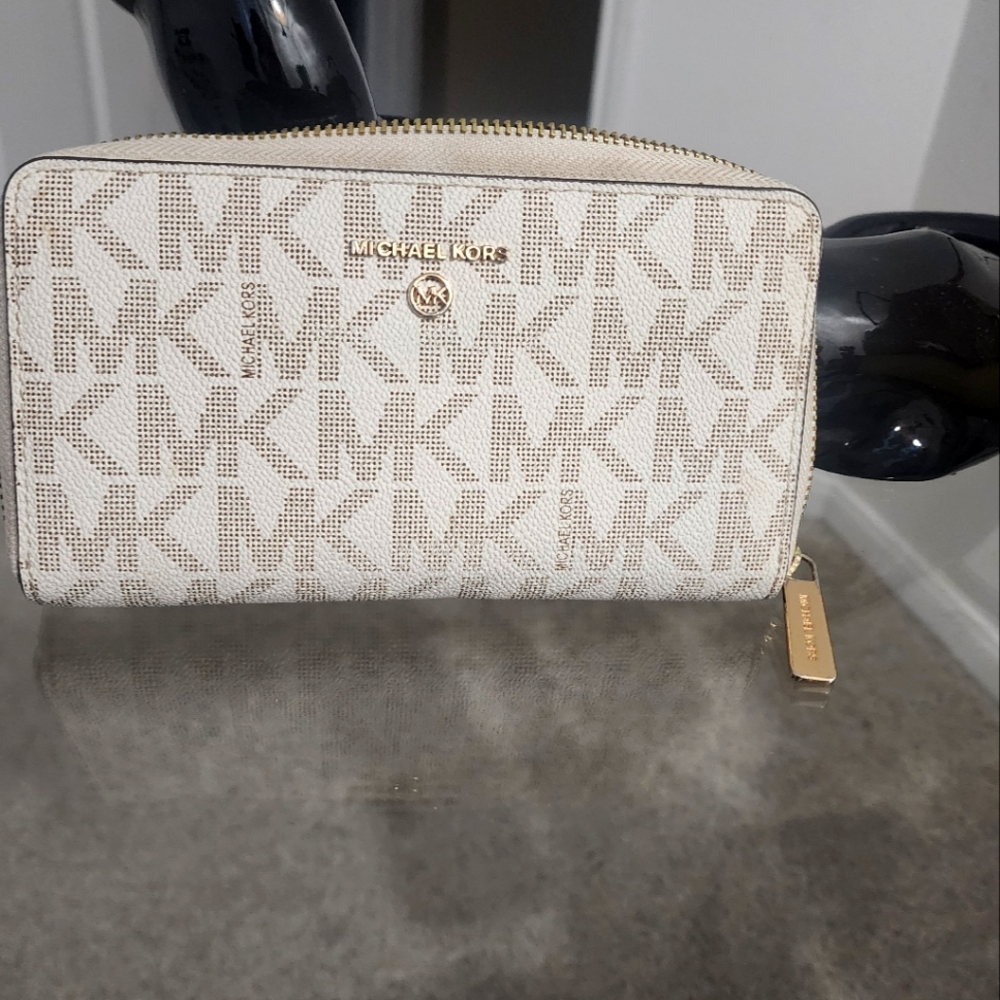 Michael Kors Cream and Gold Monogram Wallet
